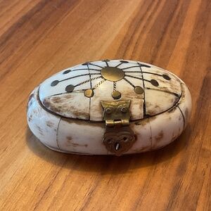 Vintage Camel Bone and Brass Inlay trinket box